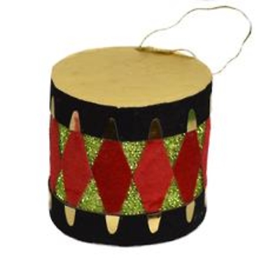 Small Drummer Boy Drum Ornament in Black, Red, Green