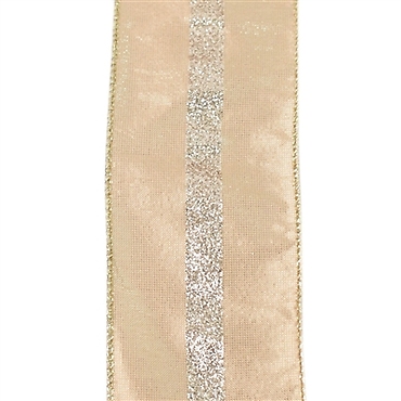PALE GOLD W. PLATINUM GLITTER STRIPE 2.5\" X 10YD (3/72) OHN