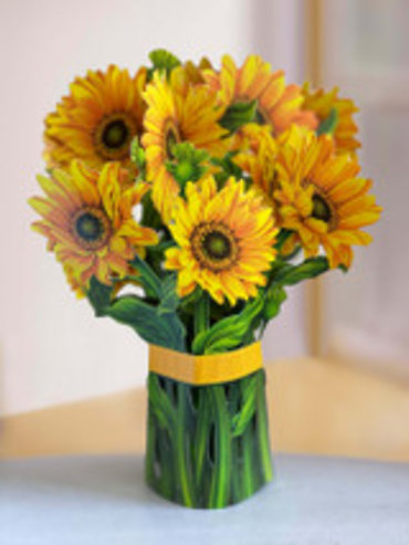 Fresh Cut Paper Pop Up Sunflowers 3-D Greeting Card