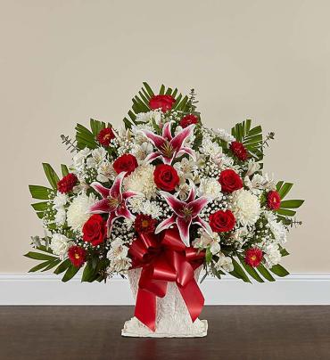 Red Rose and Lily Floor Basket