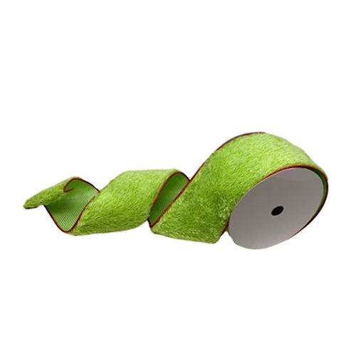 FABULOUS FAUX FUR RIBBON GREEN WITH RED EDGE 4\" X 10YD