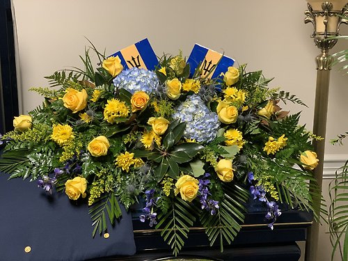 Yellow and Blue Casket Spray