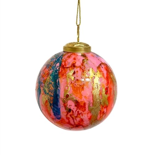 Multi Color Watercolor Glass Ball Ornament 6\"