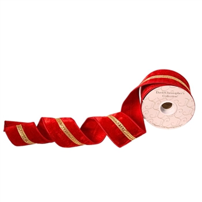 RED VELVET SEQ. JEWEL CENTER RIBBON 2.5\"X10YD