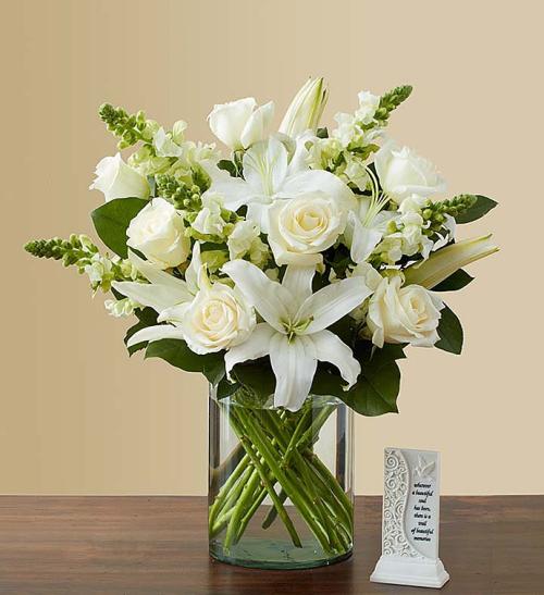 White Sympathy Bouquet with optional Memory Plaque