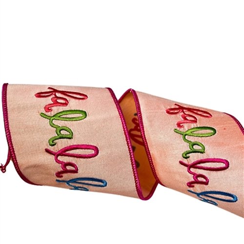 PEACH FAUX DUPIONI MULTI COLOR FA LA LA LA RIBBON 4\"X10YD (3/48)