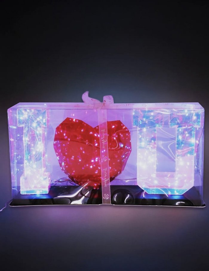 I Love You Red Heart 3d Mock Crystal Prism Led Stand - 22 in