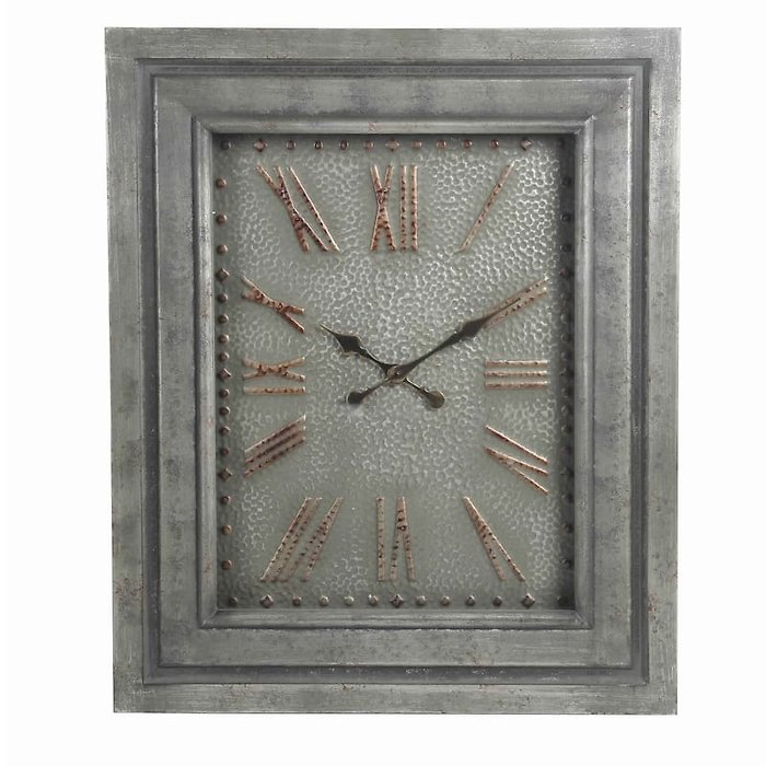 Rectangular Metal Wall Clock with Roman Numerals and Spade Hands