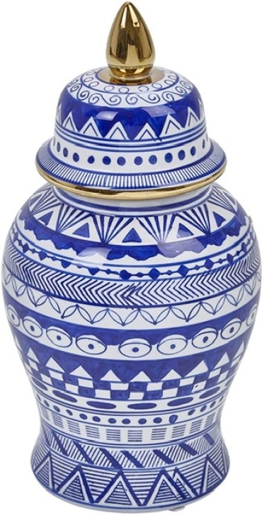 Ginger Jar with Gold Accent, Blue and White