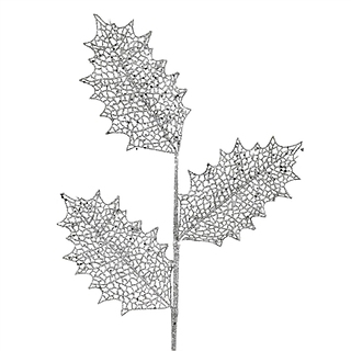 29\'\' GLITTERED OPEN HOLLY LEAF SPRAY X 3 SILVER