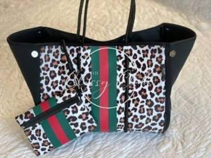 Neoprene Bag - Cheetah w Red & Green Stripe