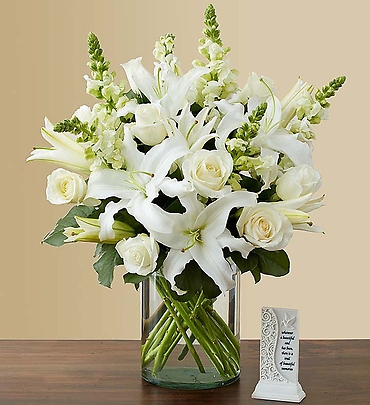 White Sympathy Bouquet with optional Memory Plaque