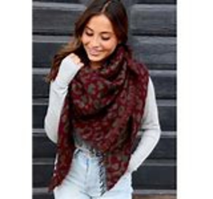 Maroon Leopard Triangle Blanket Scarf