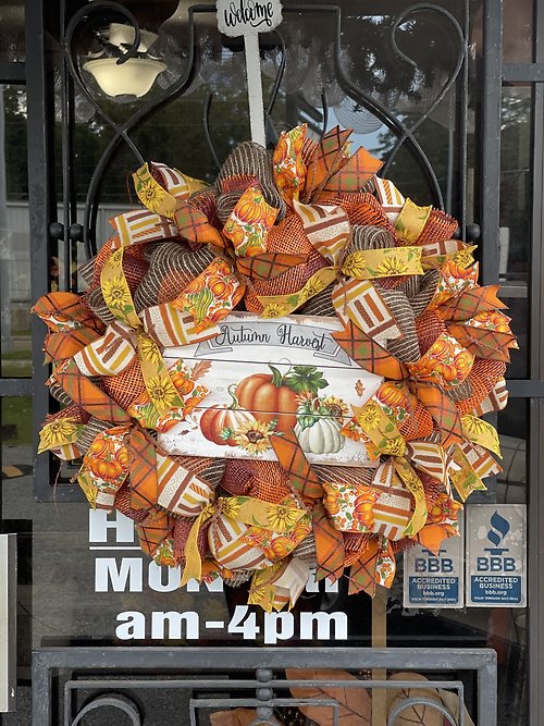 Autumn Harvest Mesh Door Wreath- orange