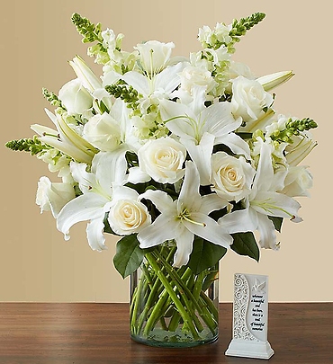White Sympathy Bouquet with optional Memory Plaque