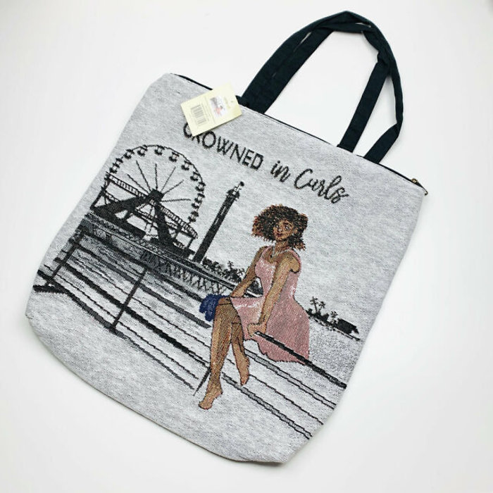 CROWNED IN CURLS WOVEN TOTEBAG