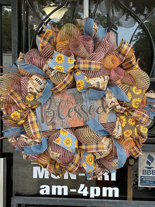 Blessed Mesh Door Wreath