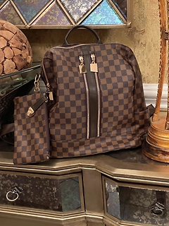 Vintage Check Backpack Vertical Zip - Dark Brown